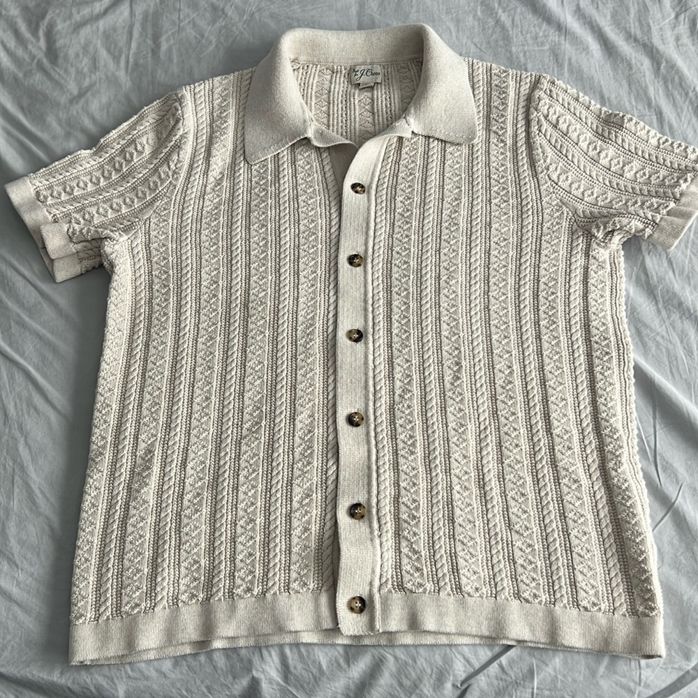 J. Crew Cream Knit Short-Sleeve Polo Cardigan